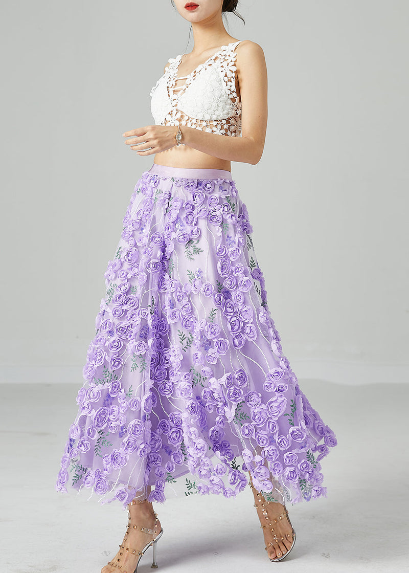 Light Purple Embroideried Tulle Skirts Summer