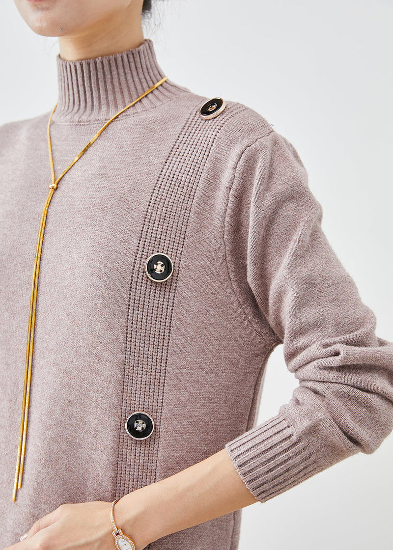 Light Purple High Neck Button Knit Dress Winter