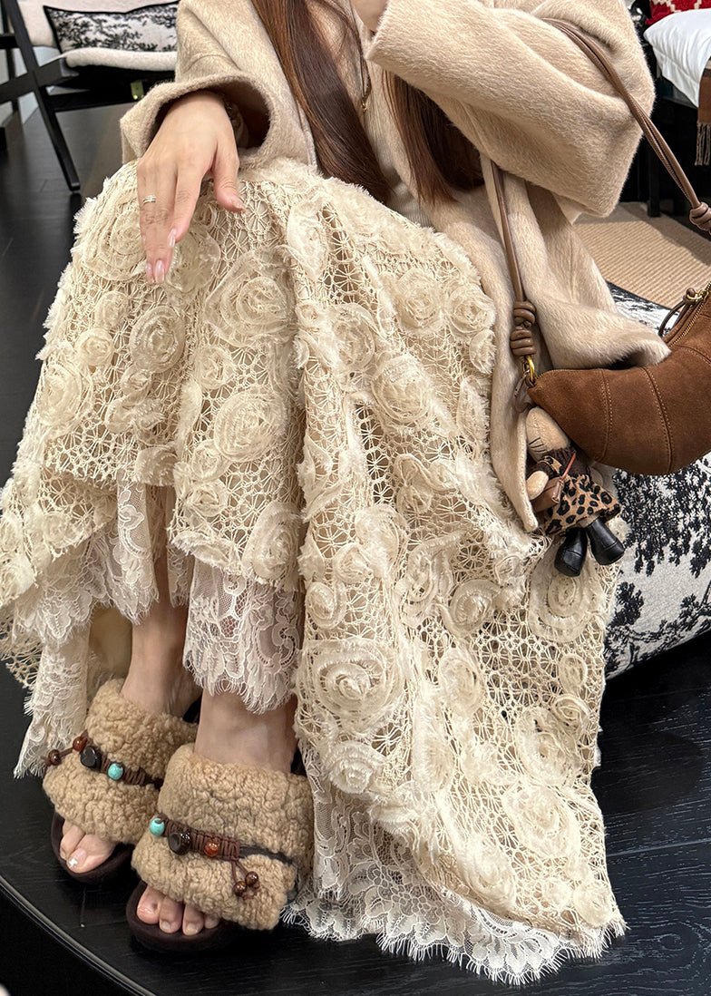 Light Yellow Elastic Waist a Line Skirt Spring