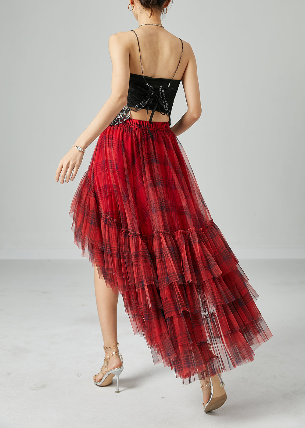 Mulberry Asymmetrical Patchwork Wrinkled Tulle Skirt Summer
