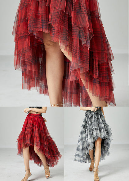 Mulberry Asymmetrical Patchwork Wrinkled Tulle Skirt Summer