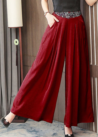 Mulberry Pockets Print High Waist Silk Wide Leg Pants Skirt Fall