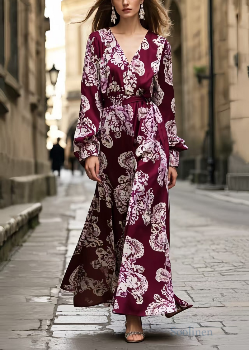 Mulberry Print Silk Long Dress Spring