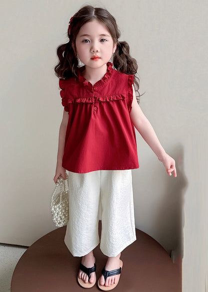 Mulberry Stand Collar Patchwork Vest and Wide Leg Pants Two Pieces Set Summer