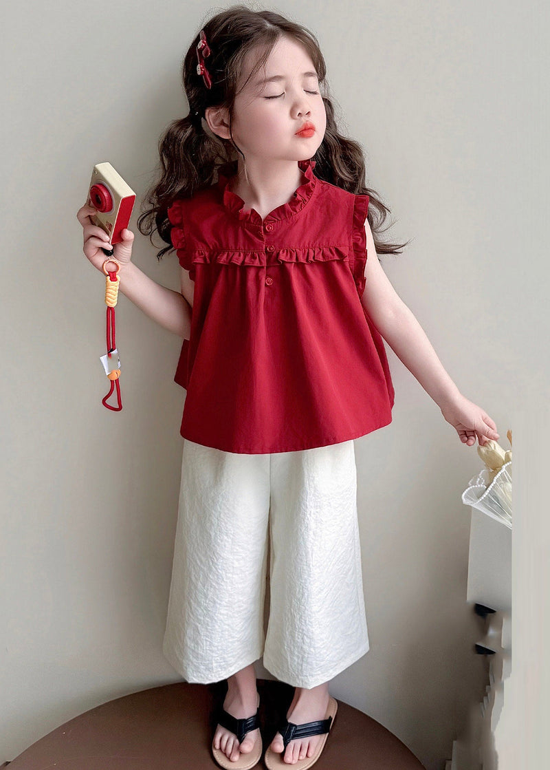 Mulberry Stand Collar Patchwork Vest and Wide Leg Pants Two Pieces Set Summer