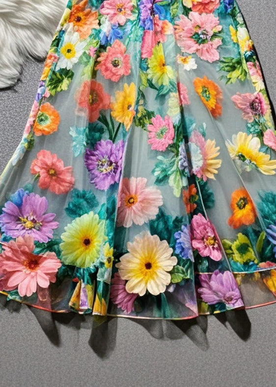Multicolor Print Tulle Skirt Summer