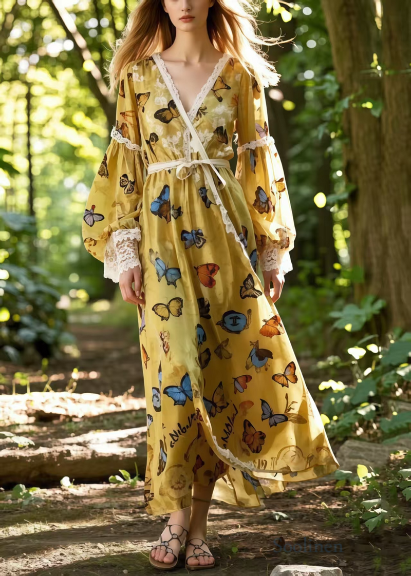 Multicolour Butterfly Chiffon Vacation Dresses Spring