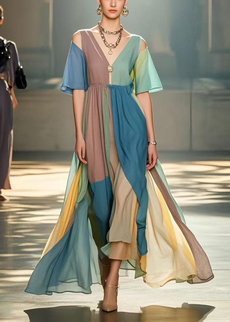 Multicolour Cold Shoulder Exra Large Hem Beach Dress Summer