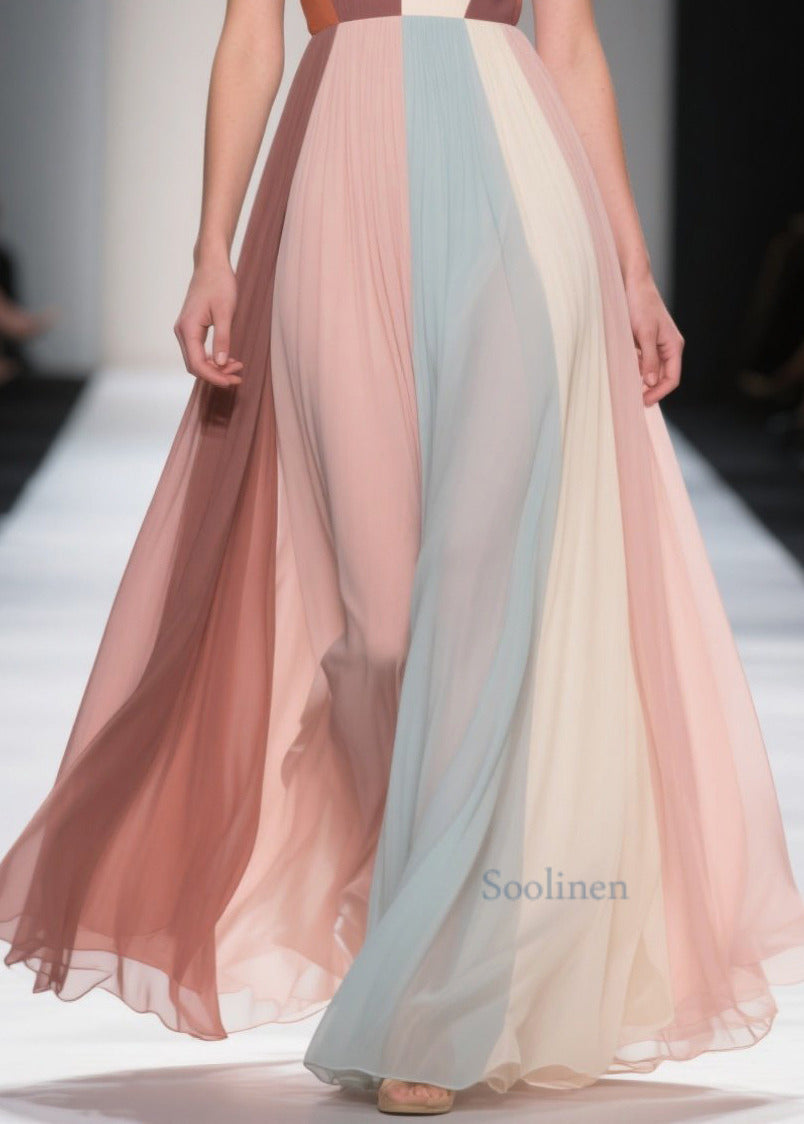 Multicolour Exra Large Hem Patchwork Chiffon Dress Summer
