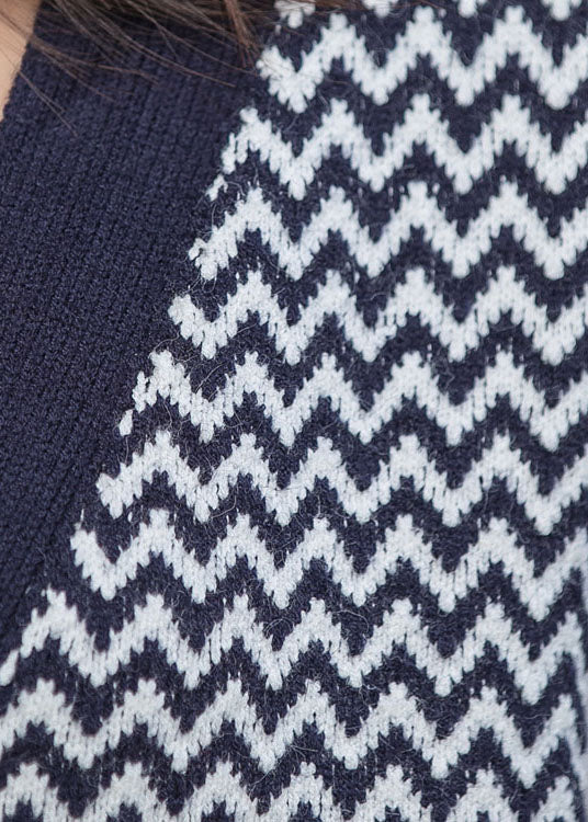 Navy Patchwork Asymmetrical Design Button Fall Long Sleeve Top