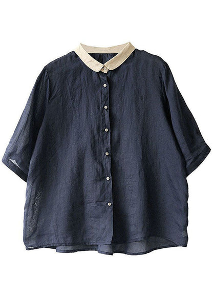 Grey Geometry Peter Pan Collar Button Loose Fall Half Sleeve Shirt Tops