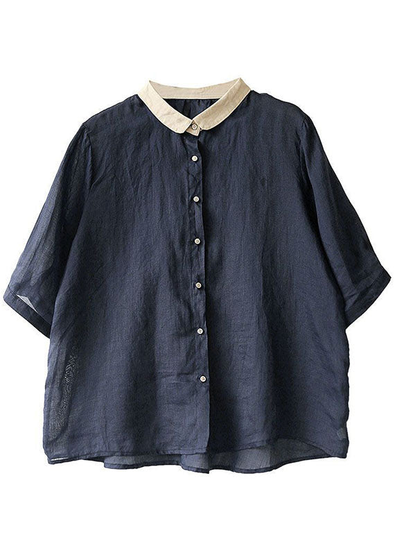 Grey Geometry Peter Pan Collar Button Loose Fall Half Sleeve Shirt Tops