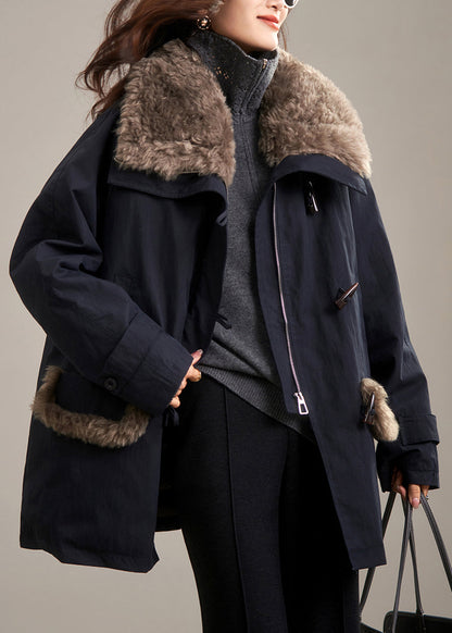 Navy Peter Pan Collar Fur Collar Duck Down Puffer Coat Winter