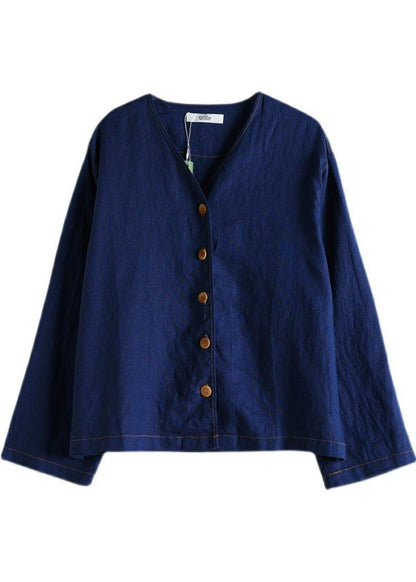 Beautiful Navy V Neck Button Fall Long sleeve Coat