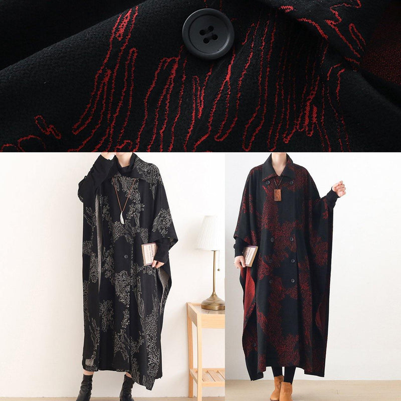 Notched Asymmetric Coats Black Print Silhouette Coats
