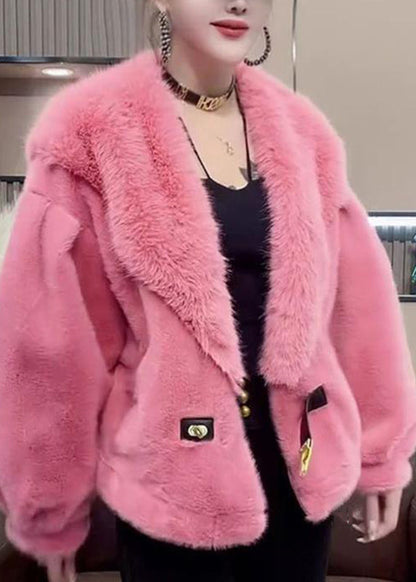 Orange Fur Collar Leather and Fur Coats Winter