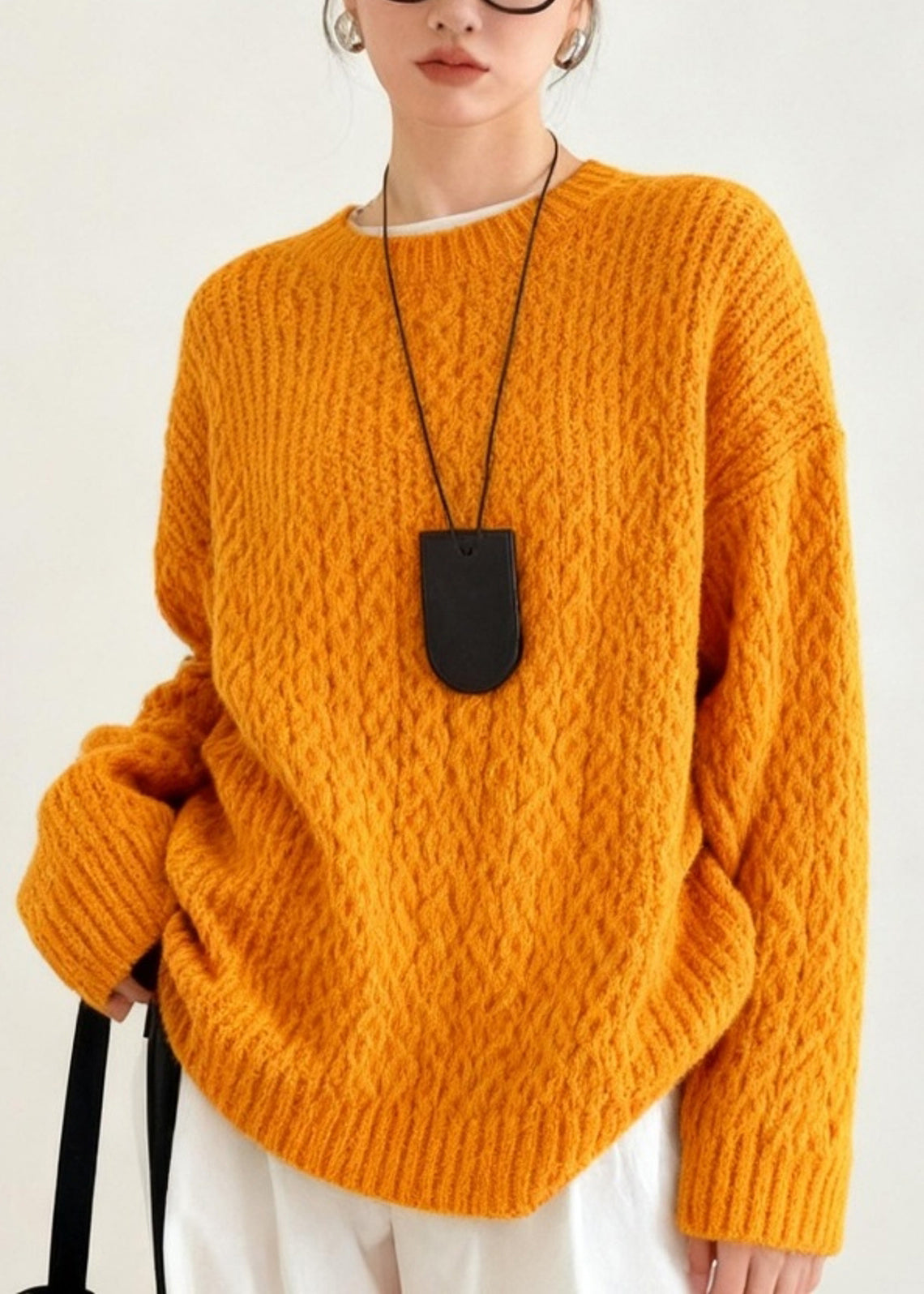 Orange Oversized Warm Knit Sweater Tops Winter
