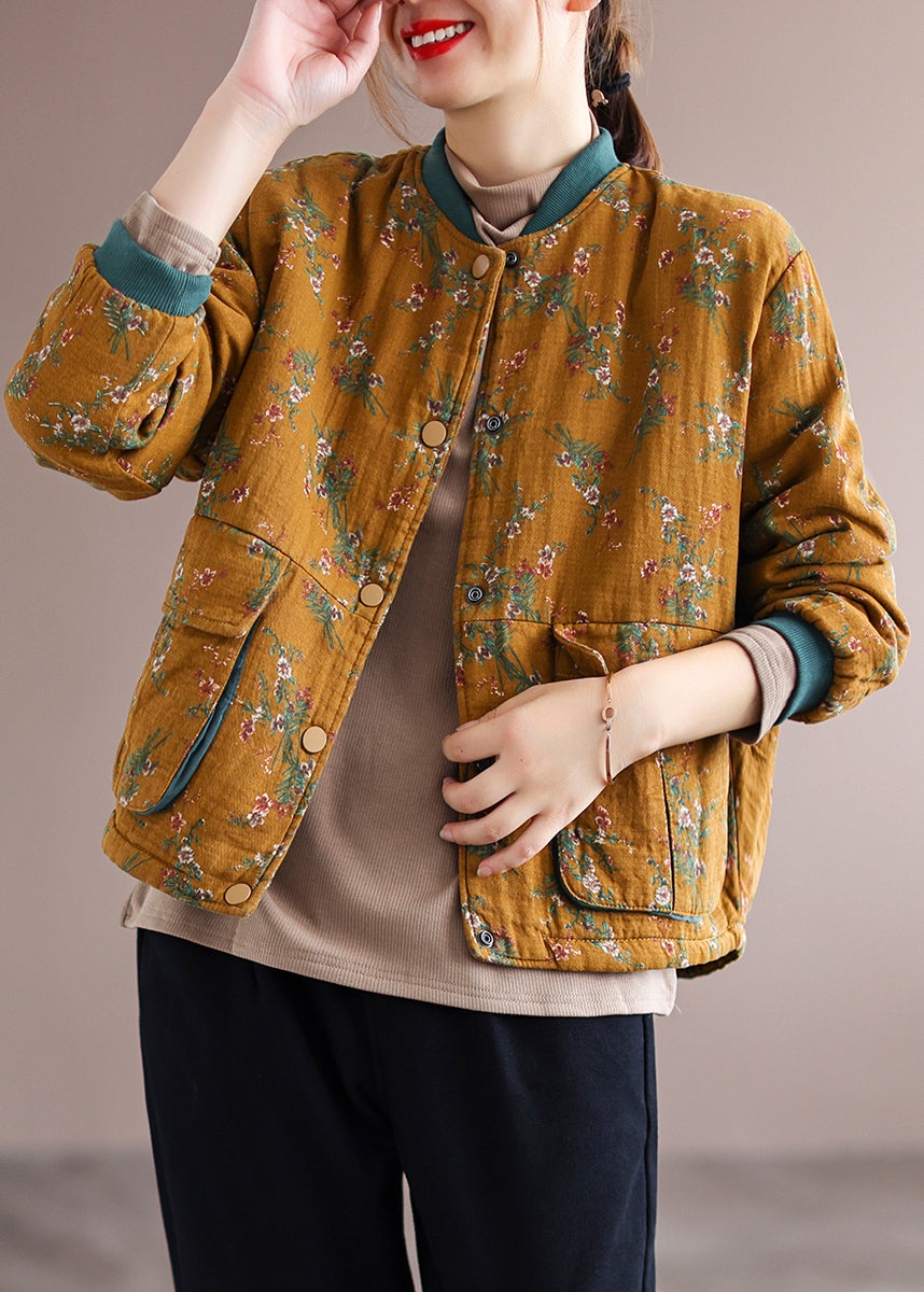 Orange Pockets Patchwork Fine Cotton Filled Winter Coats