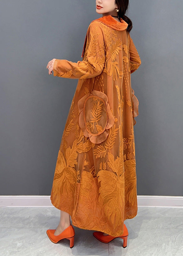 Orange Sailor Collar Embroideried Thick Tulle Dress Winter