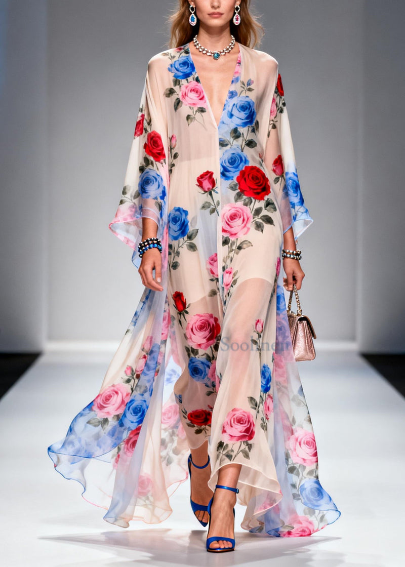 Oversized Print Chiffon Holiday Dress Summer