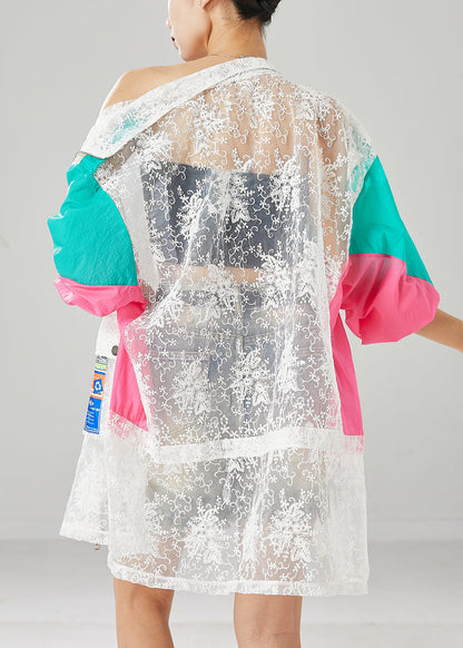 Oversized Hollow Out Patchwork Lace Upf 50+ Coat Jacket Fall