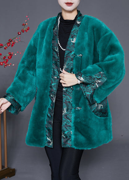 Peacock Green Oversized Patchwork Faux Fur Coats Winter