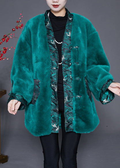 Peacock Green Oversized Patchwork Faux Fur Coats Winter