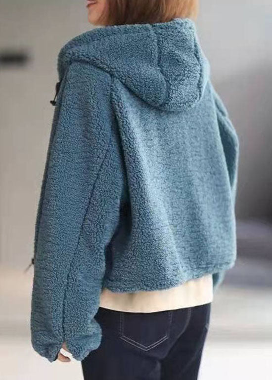 Peacock Blue Hooded Faux Fur Coat Winter