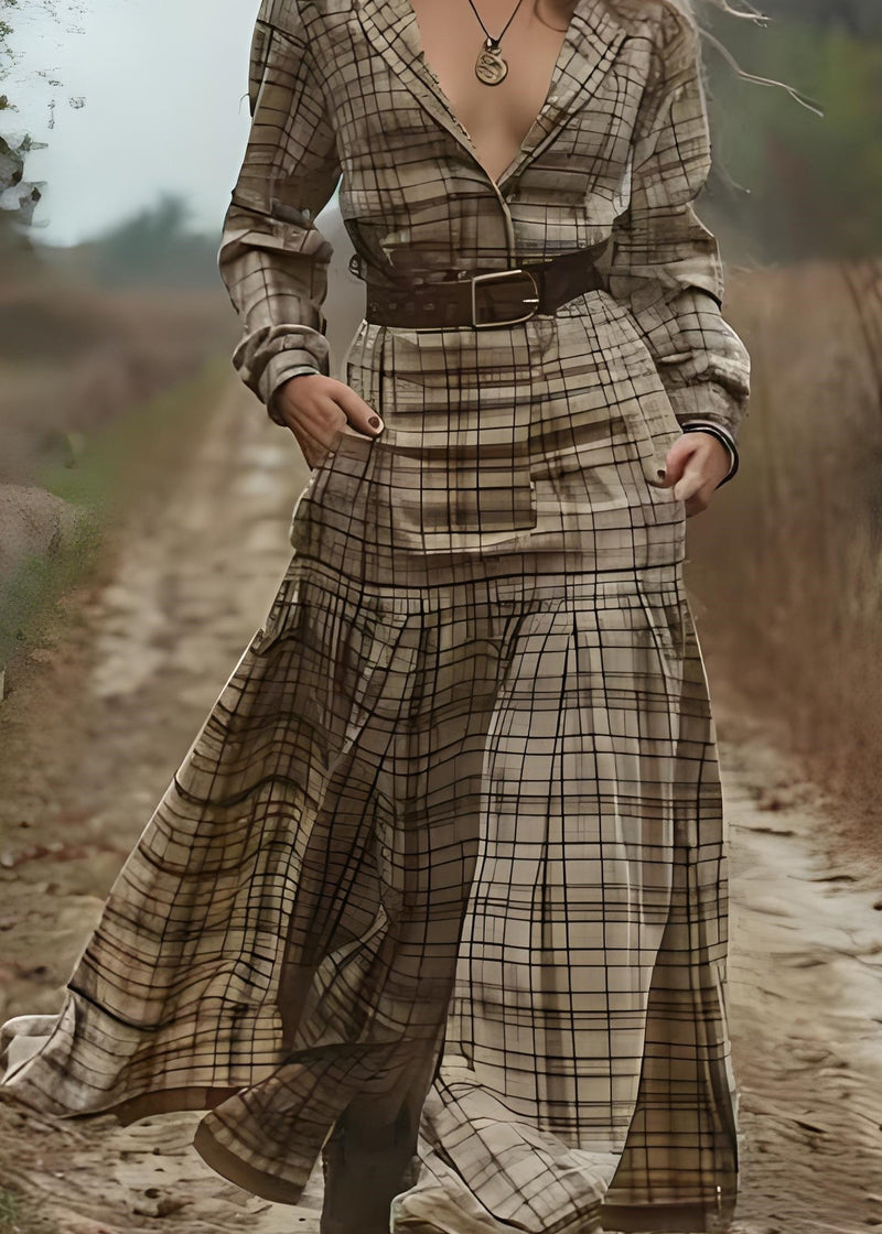 Peter Pan Collar Plaid Patchwork Cotton Long Dress Spring