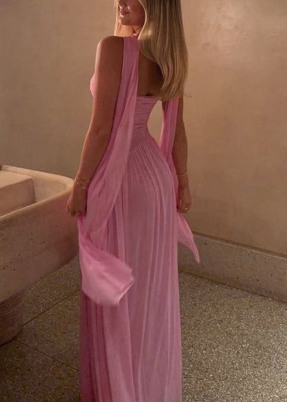 Pink Bustier Top Tulle Strapless Evening Dress Summer