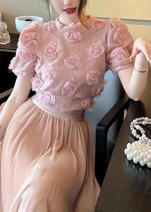 Pink Hollow Out Knit Top Summer
