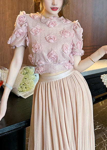 Pink Hollow Out Knit Top Summer