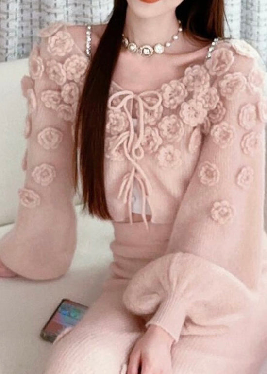 Pink Lace Up Knit Sweaters Spring