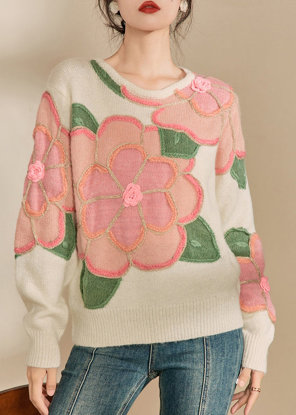 Pink Patchwork Cozy Cotton Knit Sweaters Spring