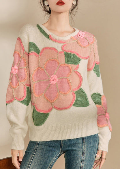 Pink Patchwork Cozy Cotton Knit Sweaters Spring