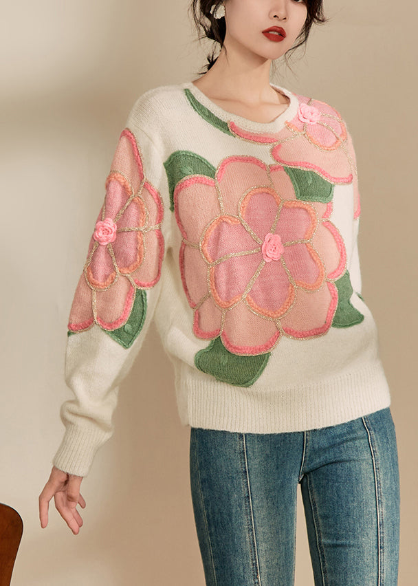 Pink Patchwork Cozy Cotton Knit Sweaters Spring
