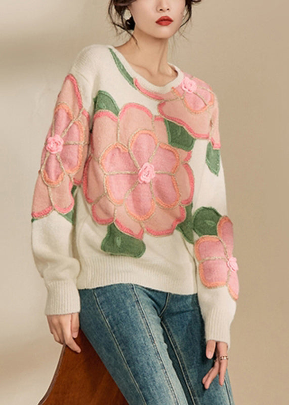 Pink Patchwork Cozy Cotton Knit Sweaters Spring