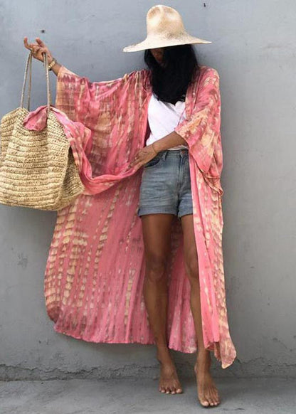 Pink Hooded Print Cotton Loose Cardigan Summer