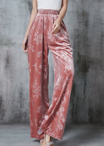 Pink Jacquard Silk Velvet Straight Pants Spring