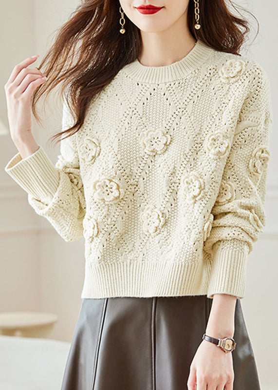 Pink O Neck Hollow Out Knit Sweater Spring
