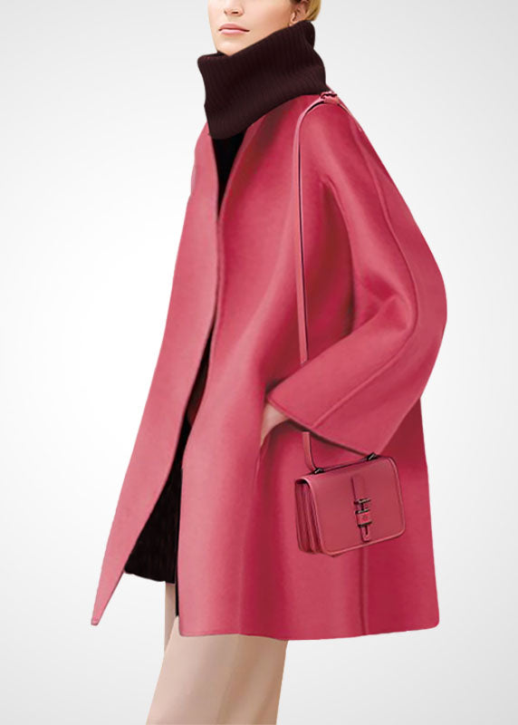 Pink Oversized Pockets Woolen Coats Winter
