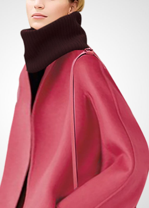 Pink Oversized Pockets Woolen Coats Winter