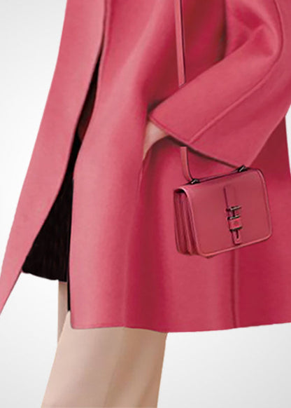 Pink Oversized Pockets Woolen Coats Winter