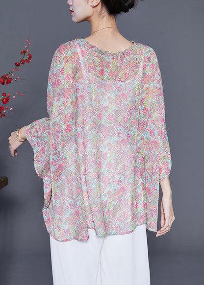 Pink Oversized Print Wrinkled Shirt Top Summer