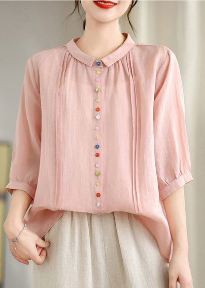 Pink Peter Pan Collar Cotton Shirt Top Half Sleeve