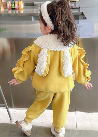 Pink Peter Pan Collar Warm Fleece Coats and Beam Pants Two Pieces Set Winter