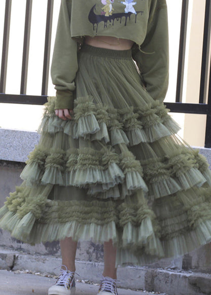 Pink Ruffled High Waist Tulle Skirt Spring