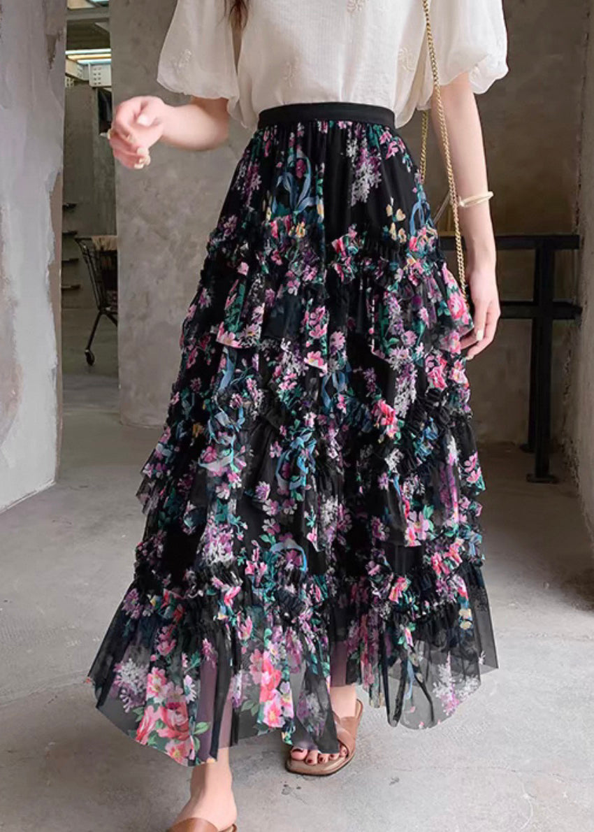 Pink Ruffled Patchwork Asymmetrical Tulle Skirts
