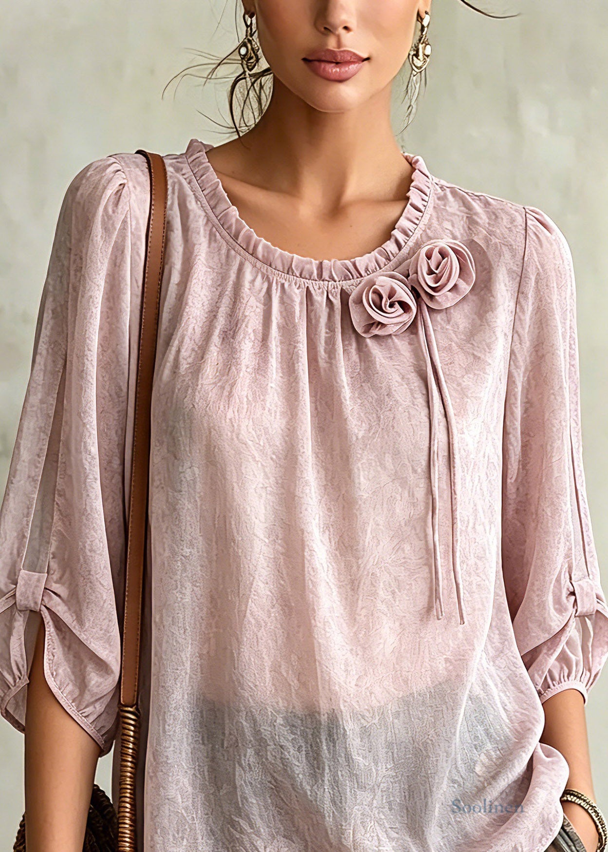 Pink Ruffled Patchwork Chiffon Tops Summer