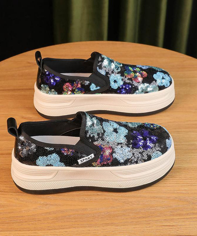 Pink Sequins Print Tulle Loafer Shoes